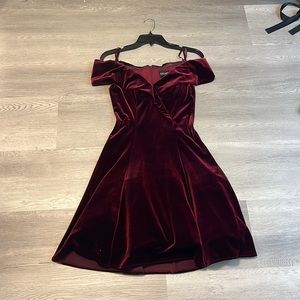 Wine Red Velvet Off-the-Shoulders Formal Dress